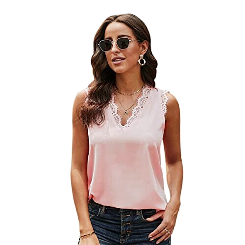 Débardeur rose col en v femme
